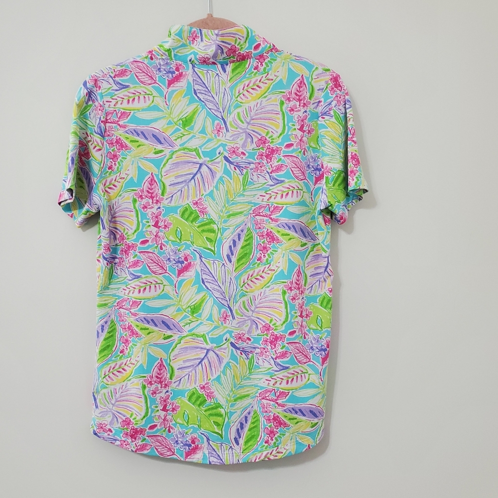 IBKUL Short Sleeve Mock Neck Quarter Zip Tropical Print Athleisure Top Small - Picture 4 of 6